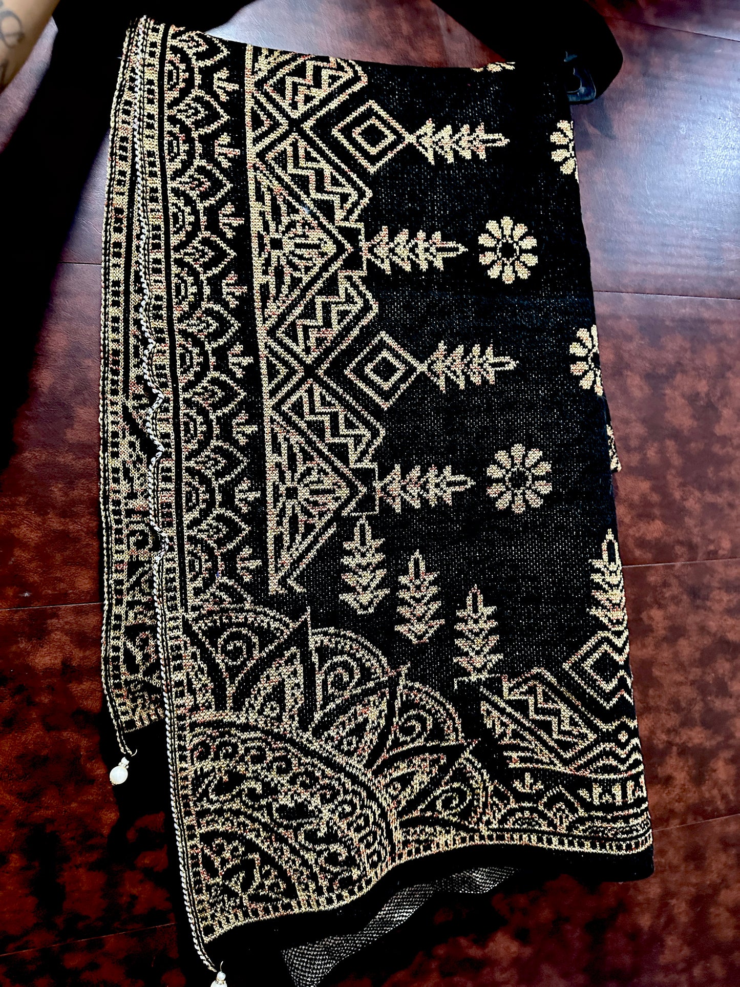 Handcrafted Black & Gold Ethnic Patterned Shawl