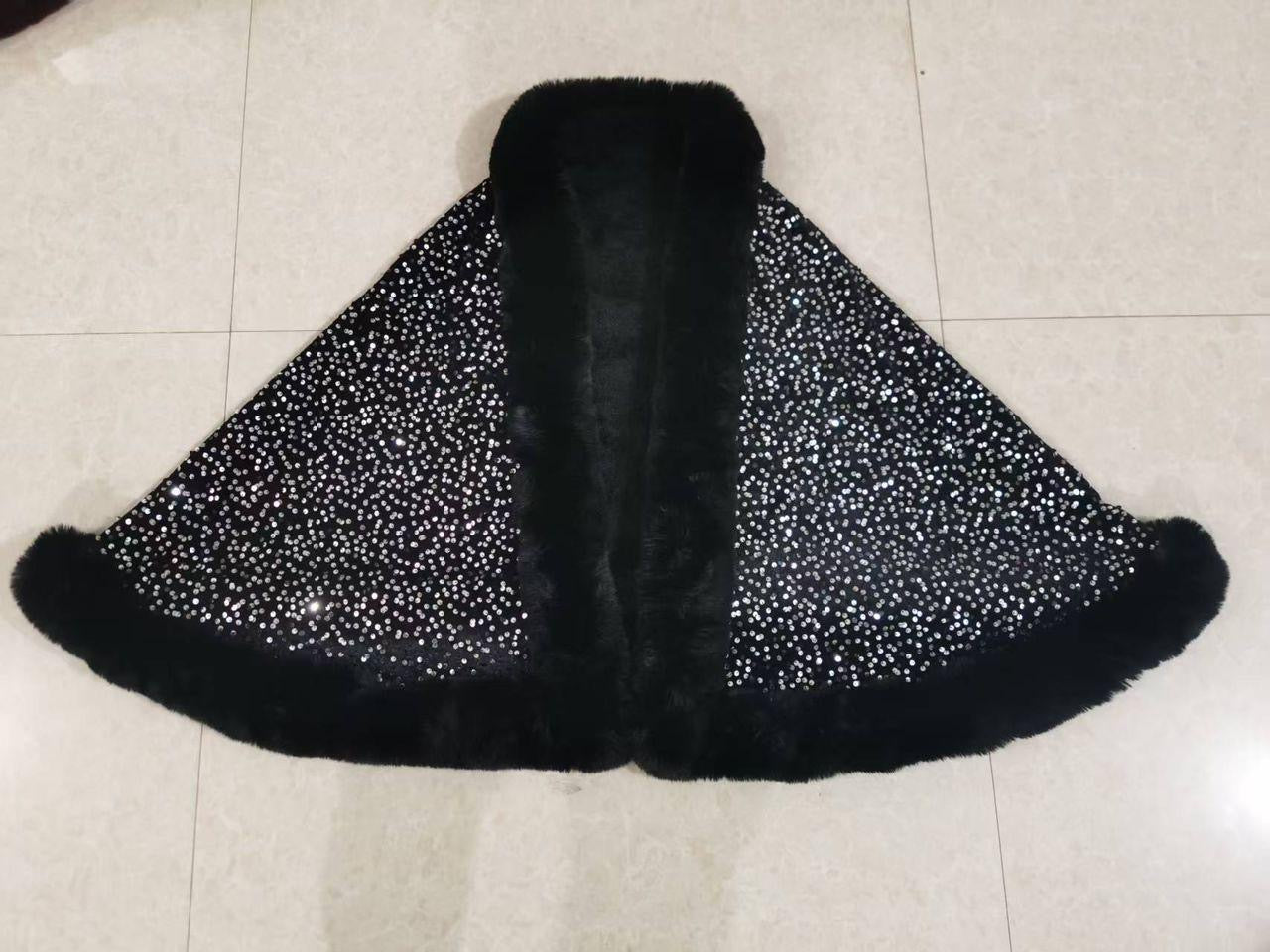 Elegant Black Winter Shrug with Faux Fur Trim – Warm Thread