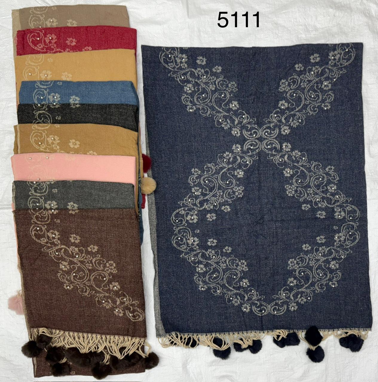Elegant Navy Blue Floral Embroidered Shawl with Tassels