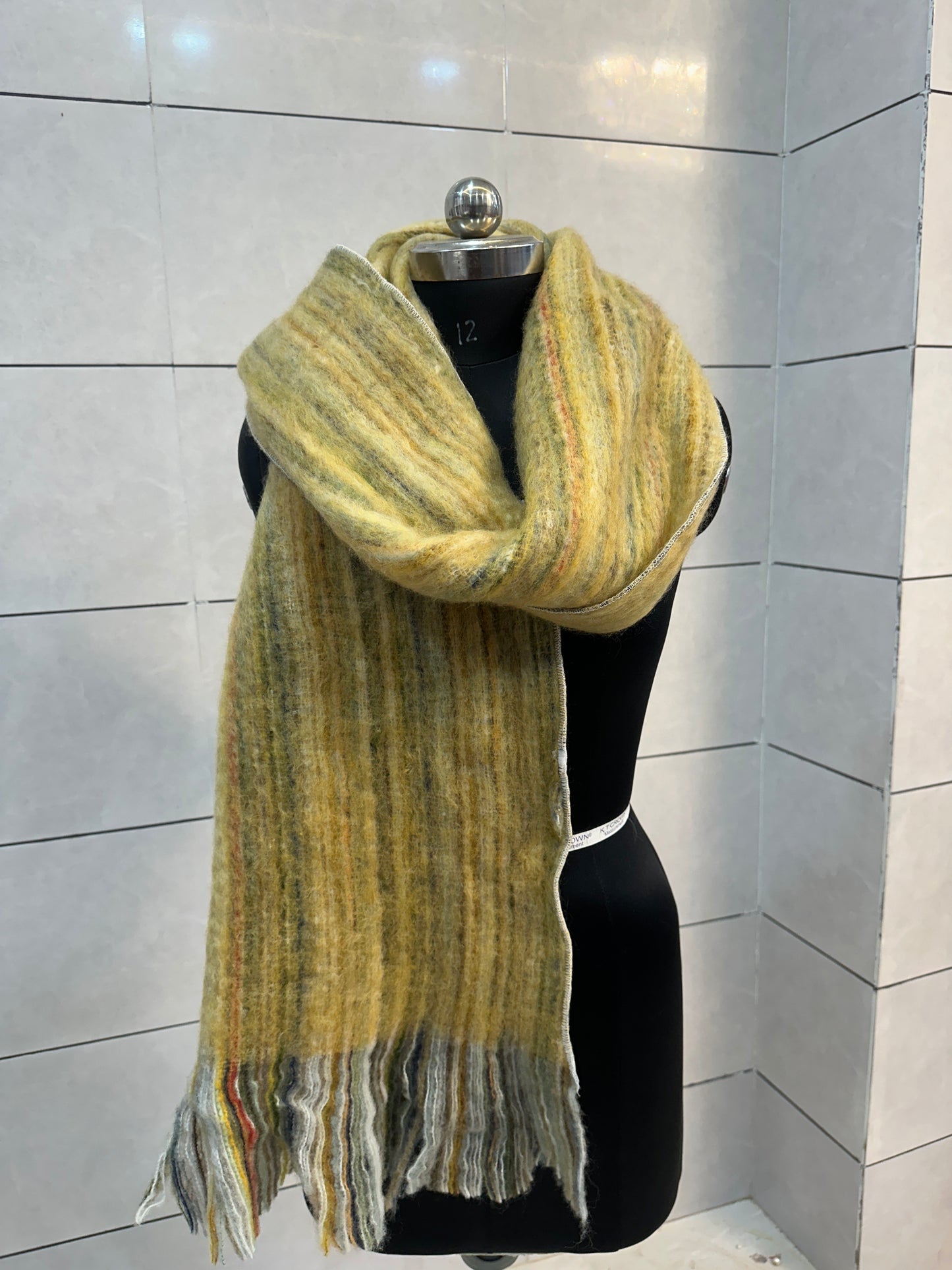 Handwoven Woolen Stole – Mustard Striped with Fringes