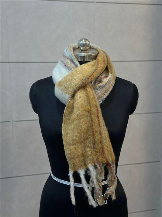 Cozy Woolen Winter Scarf – Mustard & Cream Blend