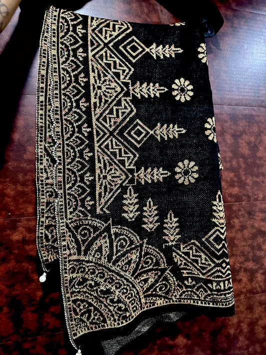 Handcrafted Black & Gold Ethnic Patterned Shawl