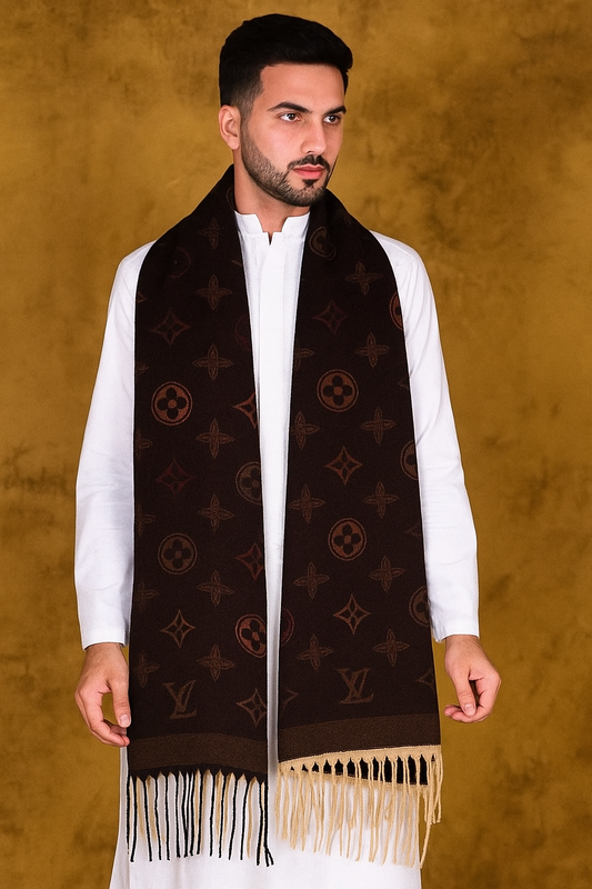 Luxury Designer Woolen Scarf – Brown with Elegant Pattern