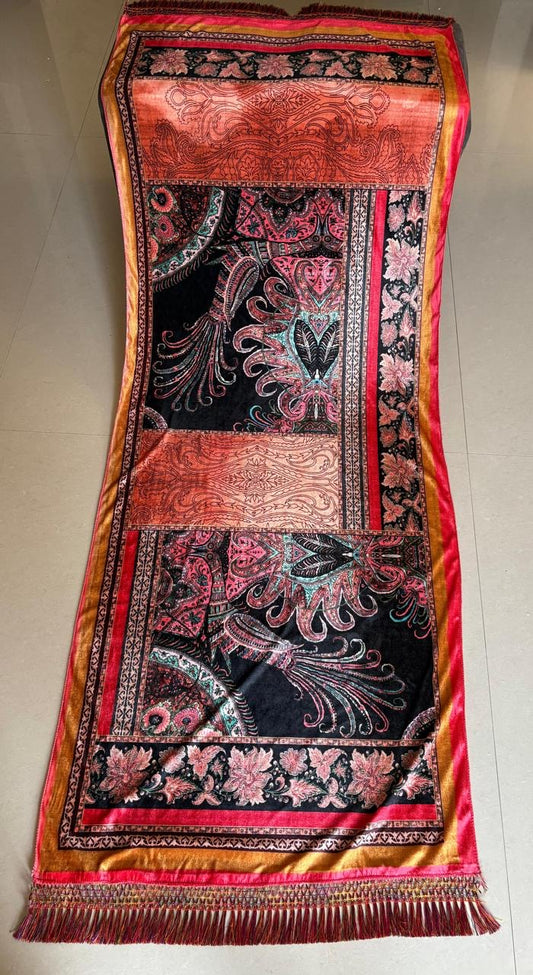 Luxury Black & Red Ethnic Shawl with Paisley & Floral Motifs – Festive Wrap with Tassels