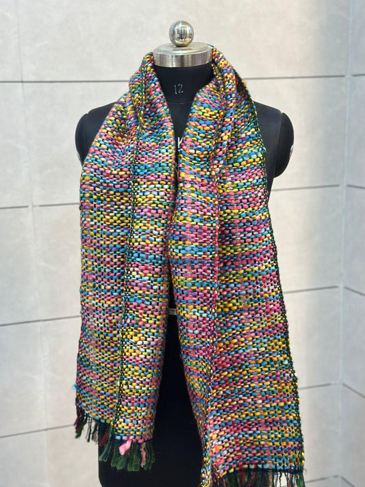 Handwoven Multicolor Chunky Winter Scarf – Boho Style